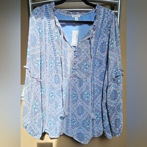 NEW, Women's flowy, flowery, pink & blue, 2X, blouse.